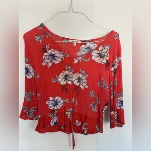 Floral Red Adjustable Cropped Blouse